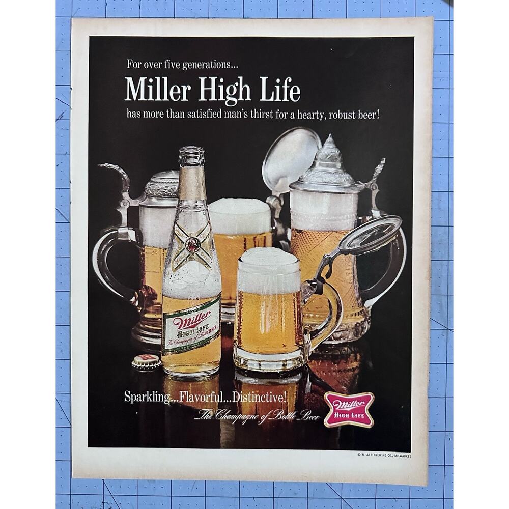 Vintage 1967 Miller High Life Beer Print Ad